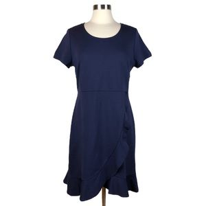 Lark & Ro Blue Faux Wrap Ruffle Dress